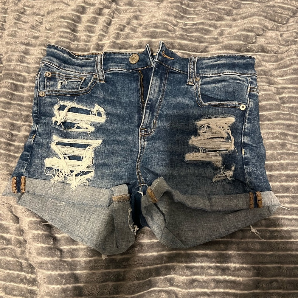 American Eagle Outfitters Blue Distressed Denim Shorts